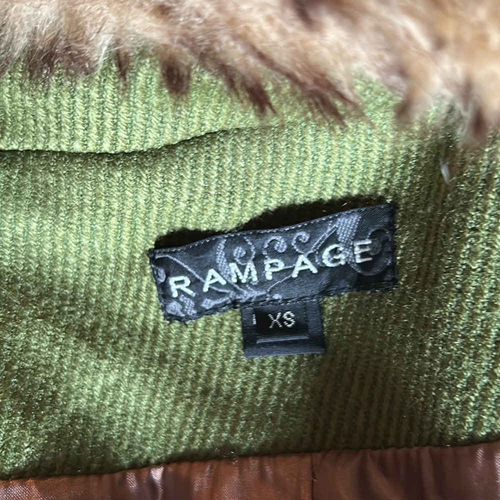 Green Corduroy Coat with Faux Fur Collar - Picture 13 of 15